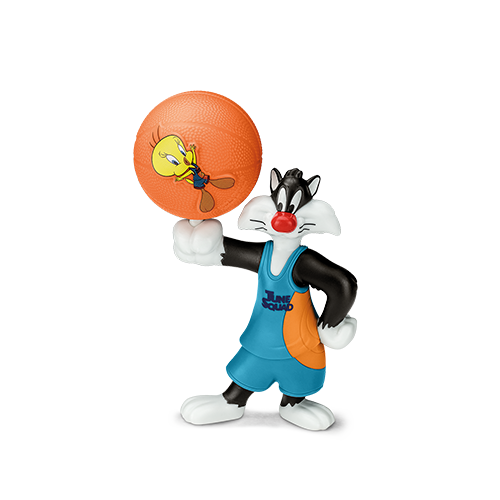 Personagem de desenho animado de basquete girar uma bola de